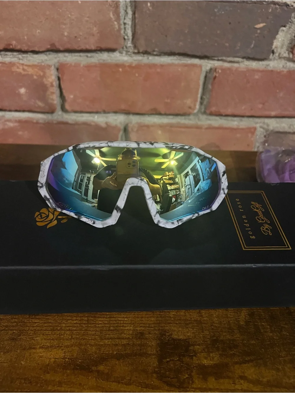 Mirrored Sport Shield Sunglasses in Marble White Frame